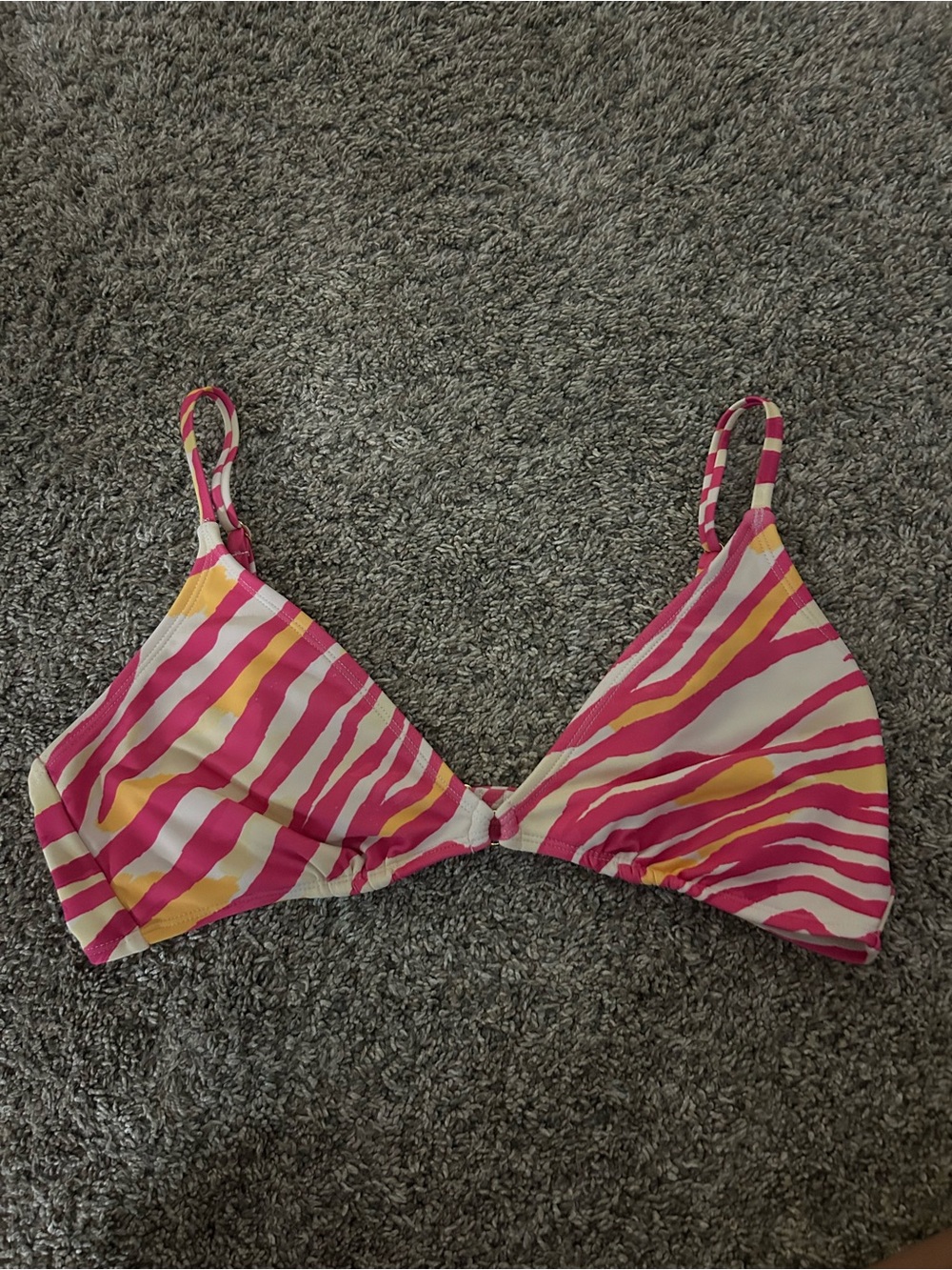 Target Pink White Yellow Striped Triangle Bikini Top